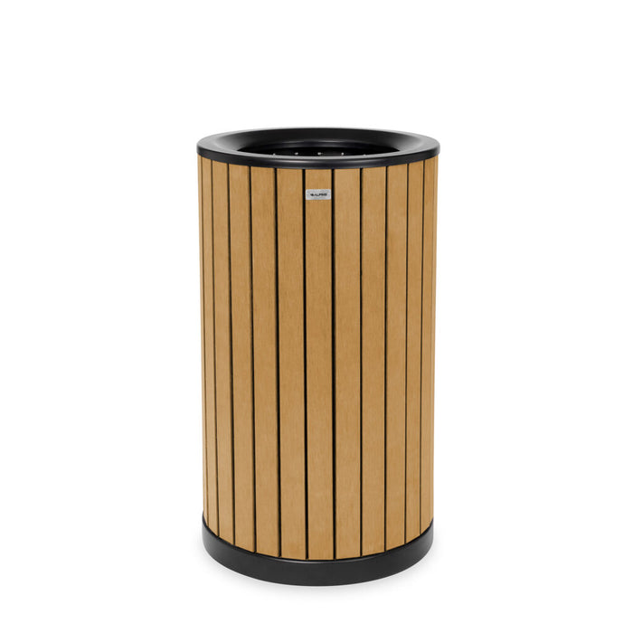 Alpine Industries Round, 32-Gallon Outdoor Trash Container with Slatted Recycled Plastic Panels - Cedar - ALP4400-01-CD