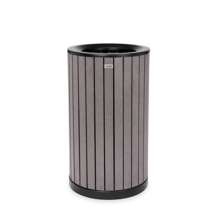 Alpine Industries Round, 32-Gallon Outdoor Trash Container with Slatted Recycled Plastic Panels - Grey ALP4400-01-GRY