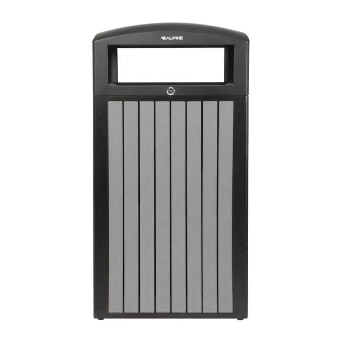 Alpine Industries 40-Gallon Outdoor Trash Container with Slatted Recycled Plastic Panels - Grey ALP471-40-WD-GRY