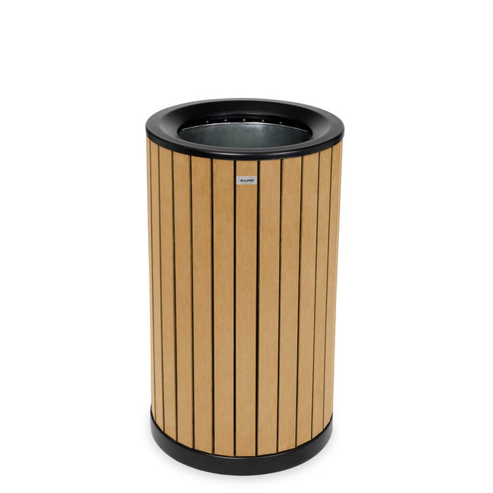 Alpine Industries Round, 32-Gallon Outdoor Trash Container with Slatted Recycled Plastic Panels - Cedar - ALP4400-01-CD