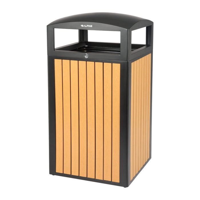 Alpine Industries 40-Gallon Outdoor Trash Container with Slatted Recycled Plastic Panels - Cedar ALP471-40-WD-CD