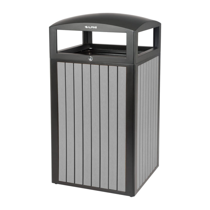 Alpine Industries 40-Gallon Outdoor Trash Container with Slatted Recycled Plastic Panels - Grey ALP471-40-WD-GRY