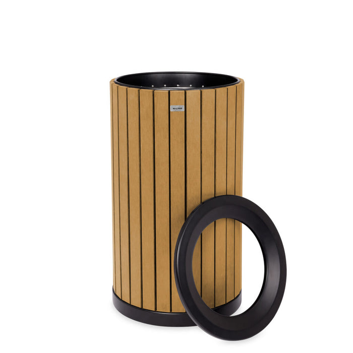 Alpine Industries Round, 32-Gallon Outdoor Trash Container with Slatted Recycled Plastic Panels - Cedar - ALP4400-01-CD