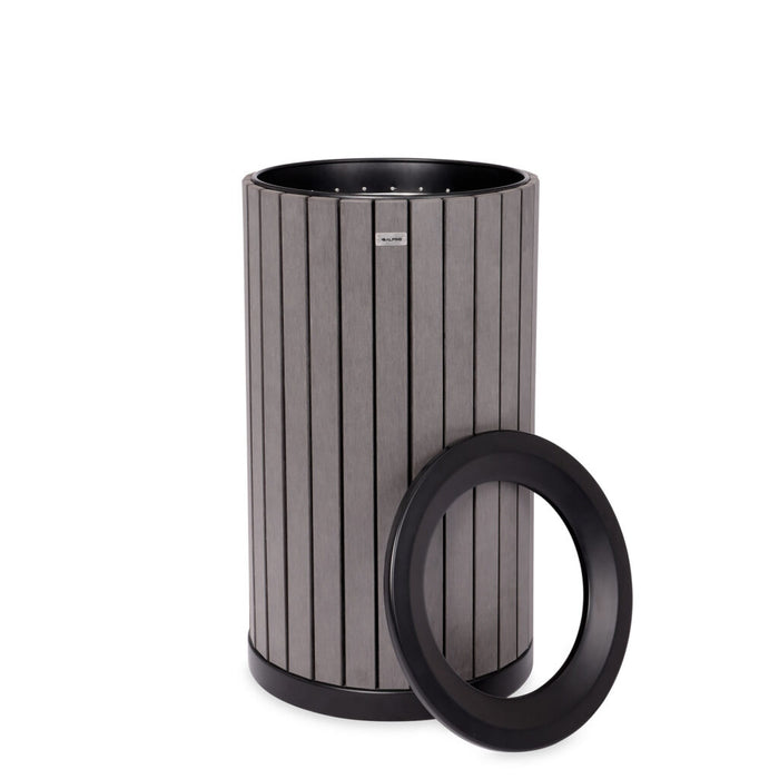 Alpine Industries Round, 32-Gallon Outdoor Trash Container with Slatted Recycled Plastic Panels - Grey ALP4400-01-GRY