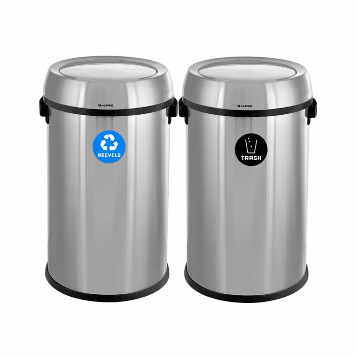 Alpine Industries 17 Gallon Stainless Steel Indoor Recycling Receptacle and Trash Compost with Swivel Lid ALP470-65L-1-R-T