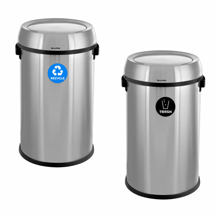 Alpine Industries 17 Gallon Stainless Steel Indoor Recycling Receptacle and Trash Compost with Swivel Lid ALP470-65L-1-R-T