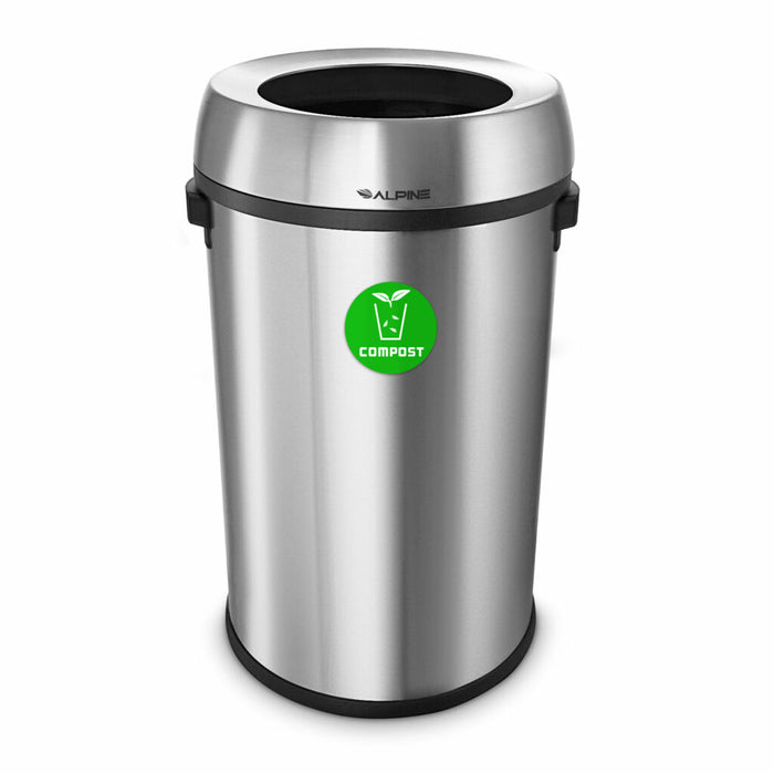 Alpine Industries 17 Gallon Stainless Steel Open Top Compost Trash Can ALP470-65L-CO