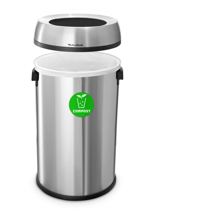 Alpine Industries 17 Gallon Stainless Steel Open Top Compost Trash Can ALP470-65L-CO