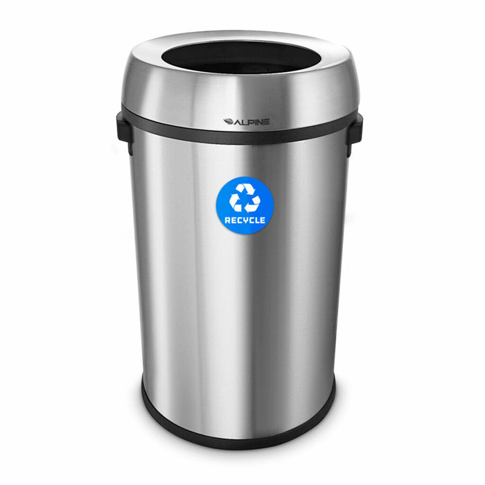 Alpine Industries 17 Gallon Stainless Steel Open Top Recycling Bin Receptacle ALP470-65L-R