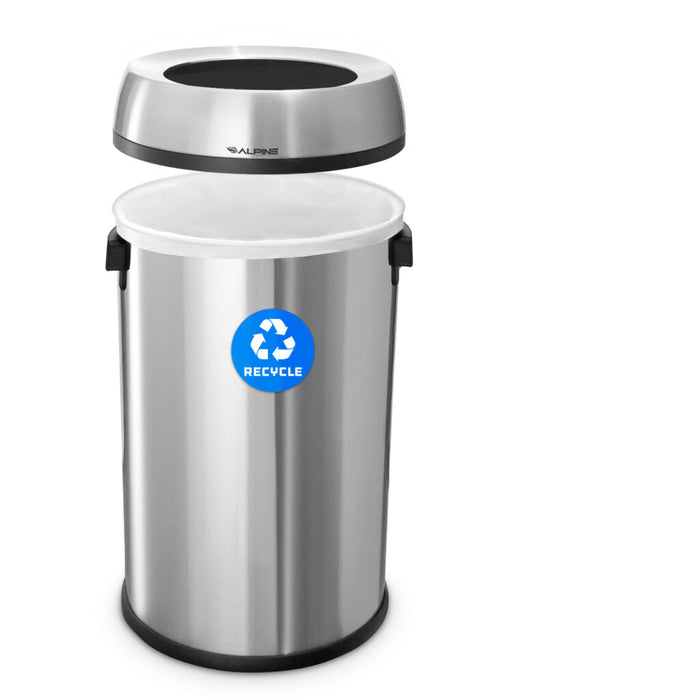 Alpine Industries 17 Gallon Stainless Steel Open Top Recycling Bin Receptacle ALP470-65L-R