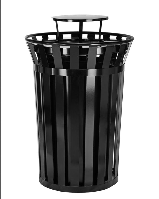 Alpine Industries Outdoor Metal Slatted Trash Receptacle with Rain Bonnet Lid - 38 Gallon Black - ALP479-38-1