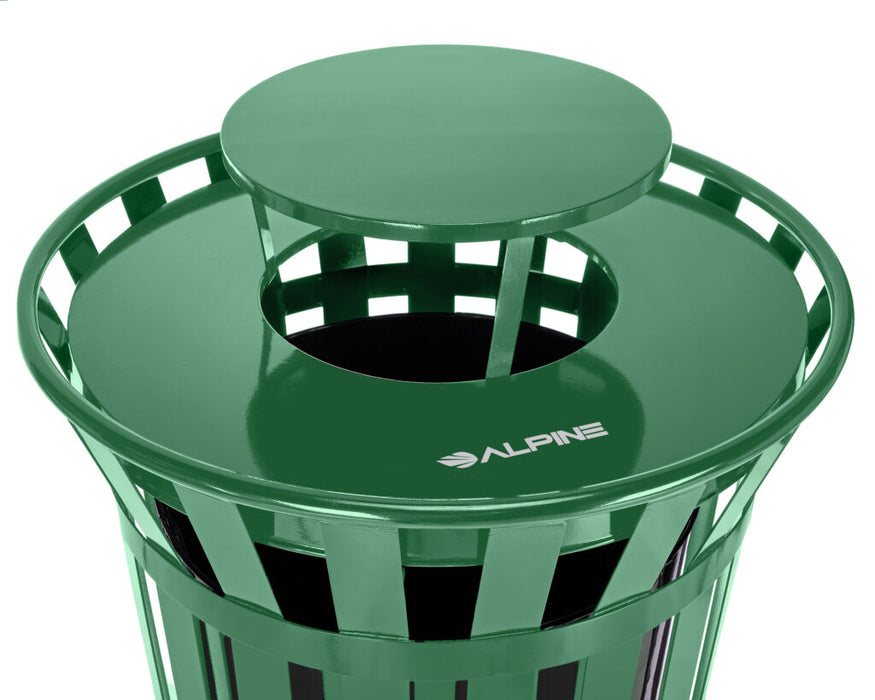 Alpine Industries Outdoor Metal Slatted Trash Receptacle with Rain Bonnet Lid - 38 Gallon Green - ALP479-38-1-GRN