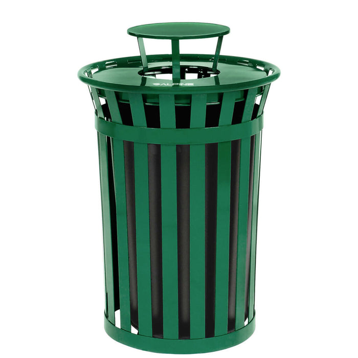 Alpine Industries Outdoor Metal Slatted Trash Receptacle with Rain Bonnet Lid - 38 Gallon Green - ALP479-38-1-GRN