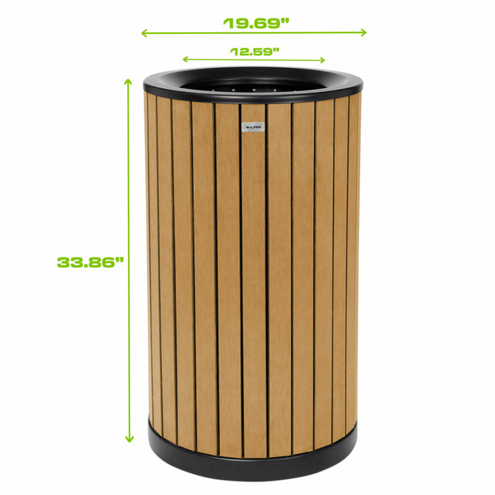 Alpine Industries Round, 32-Gallon Outdoor Trash Container with Slatted Recycled Plastic Panels - Cedar - ALP4400-01-CD