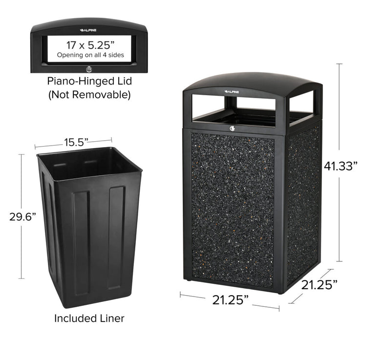 Alpine Industries Alpine Industries Rugged 40-Gallon All-Weather Trash Containers with Gray Stone Panels ALP471-40-GRYS