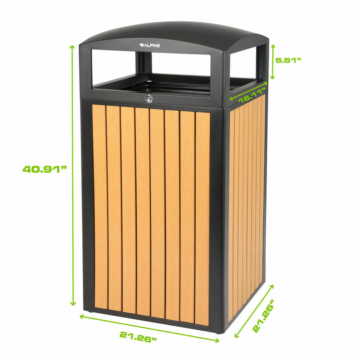 Alpine Industries 40-Gallon Outdoor Trash Container with Slatted Recycled Plastic Panels - Cedar ALP471-40-WD-CD