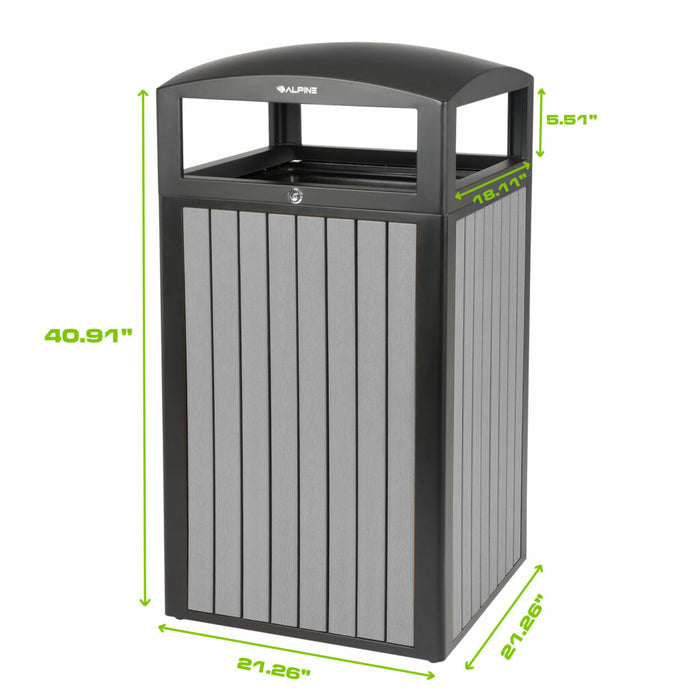 Alpine Industries 40-Gallon Outdoor Trash Container with Slatted Recycled Plastic Panels - Grey ALP471-40-WD-GRY