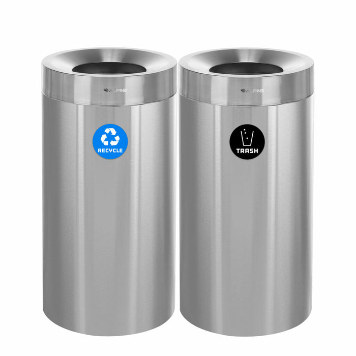 Alpine Industries 27 Gallon Stainless Steel Recycling Can and Trash Receptacle ALP475-27-R-T