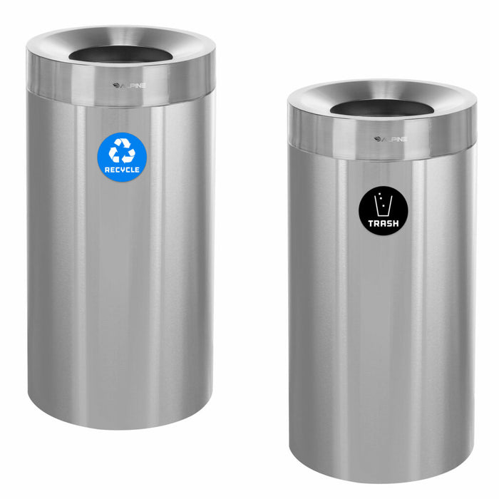 Alpine Industries 27 Gallon Stainless Steel Recycling Can and Trash Receptacle ALP475-27-R-T