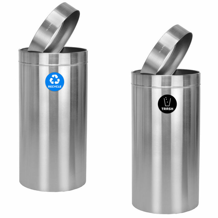 Alpine Industries 27 Gallon Stainless Steel Recycling Can and Trash Receptacle ALP475-27-R-T