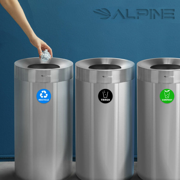 Alpine Industries 27 Gallon Stainless Steel Compost Bin, Recycling Can, and Trash Receptacle ALP475-27-R-T-CO