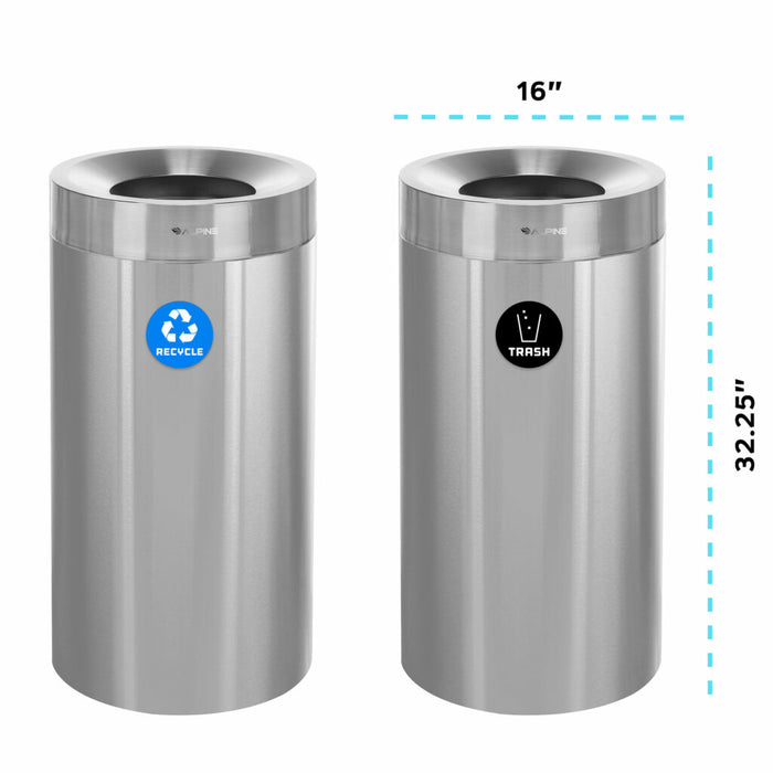 Alpine Industries 27 Gallon Stainless Steel Recycling Can and Trash Receptacle ALP475-27-R-T