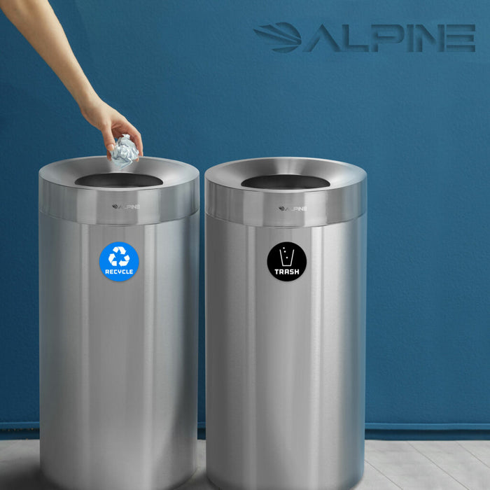 Alpine Industries 27 Gallon Stainless Steel Recycling Can and Trash Receptacle ALP475-27-R-T