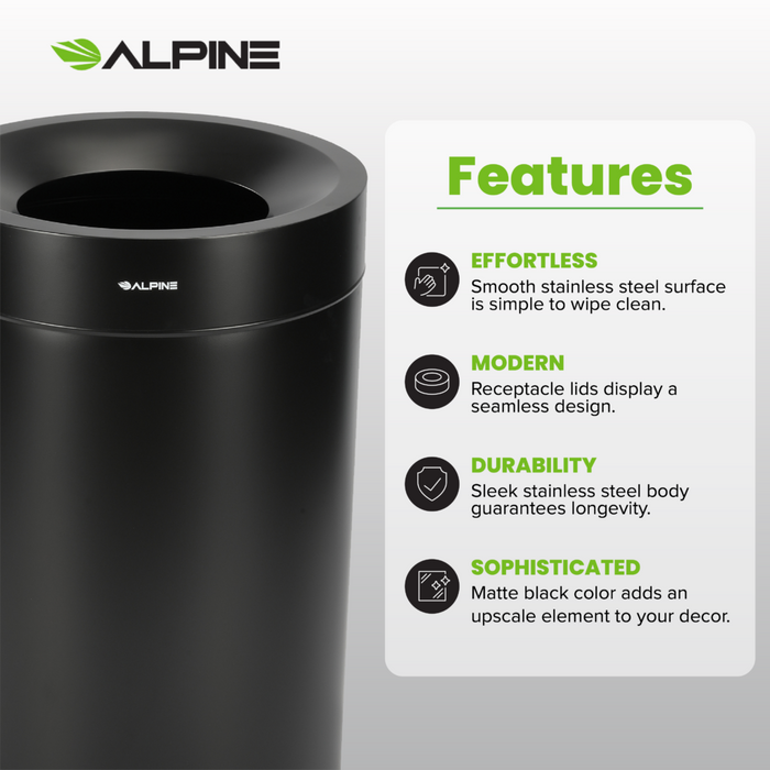 Alpine Industries 50 Gallon Stainless Steel Trash Can (Black) ALP475-50-BLK