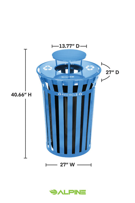 Alpine Industries Outdoor Metal Slatted Recycling Receptacle with Rain Bonnet Lid - 38 Gallon Blue - ALP479-38-1-BLU