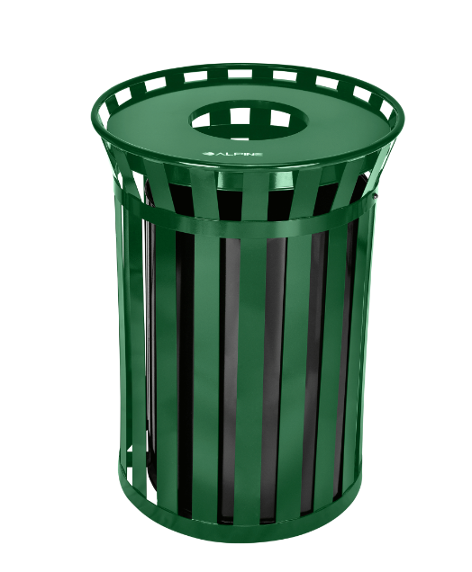 Alpine Industries Outdoor Metal Waste Receptacle - 38 Gallon Green - ALP479-38-GRN